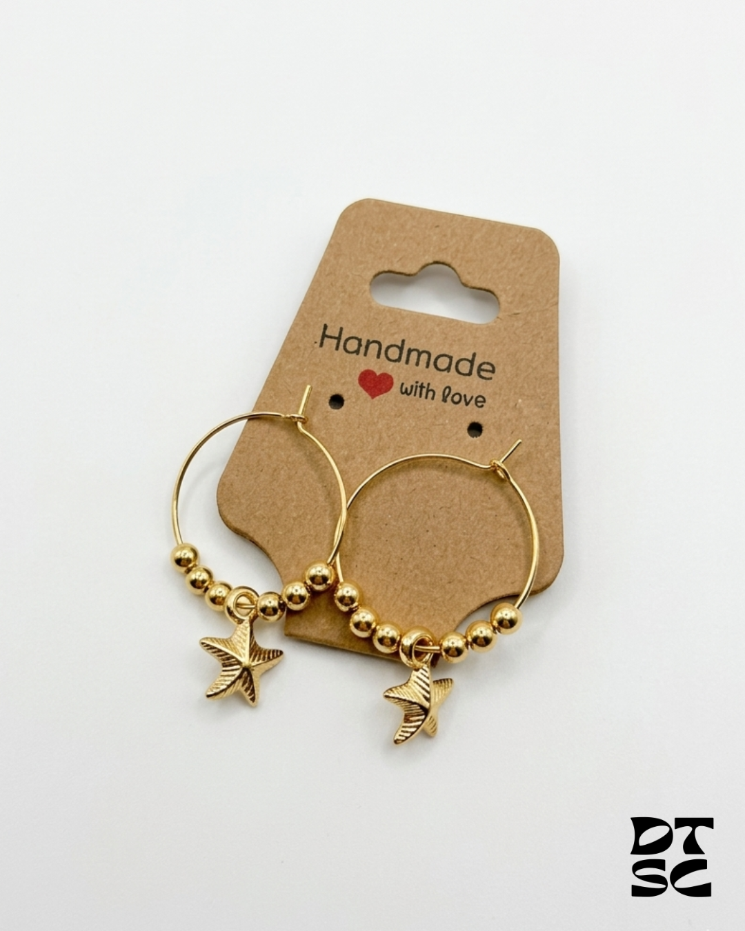 Gold Starfish Beaded Hoop Earrings