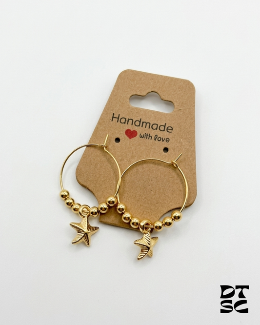 Gold Starfish Beaded Hoop Earrings